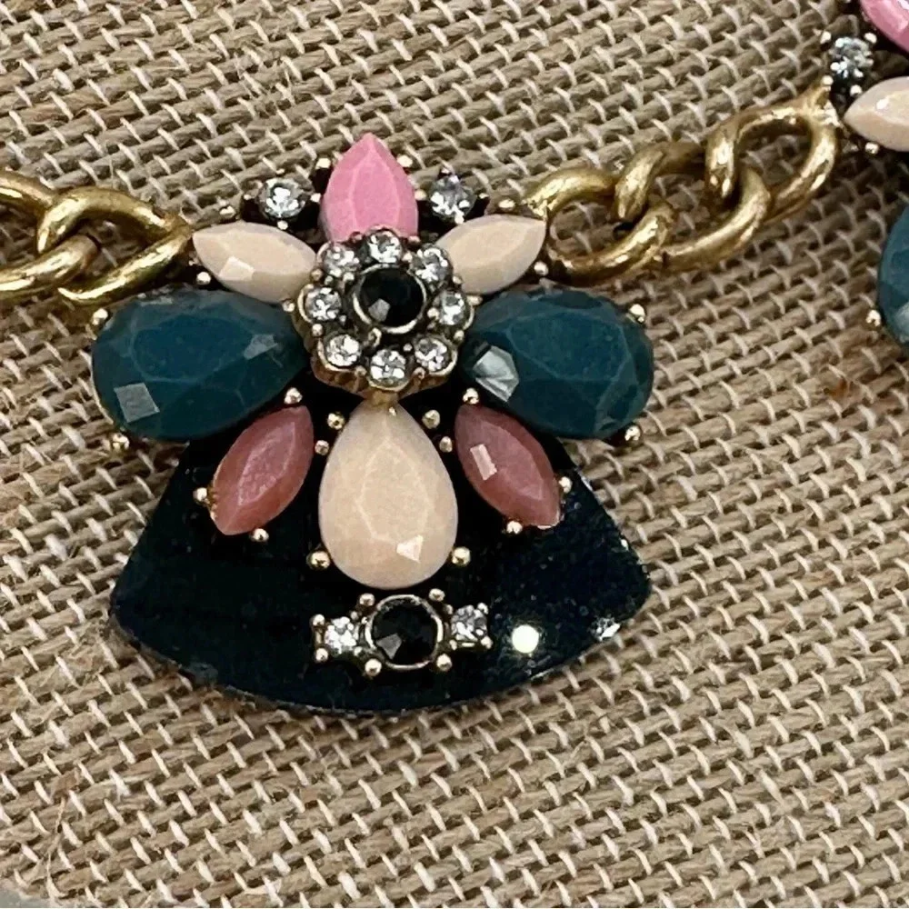 J. CREW Signed Necklace Pink, Deep Green Lucite Crystal Hopes & Dreams Statement